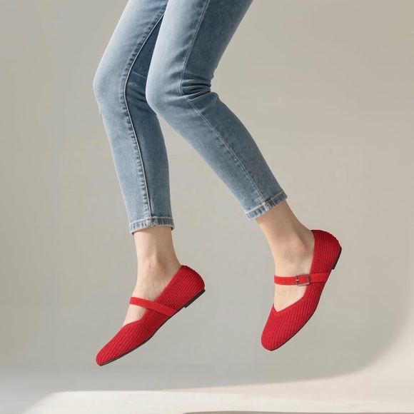 Red Knit Mary Jane Flats - Picture 4 of 7